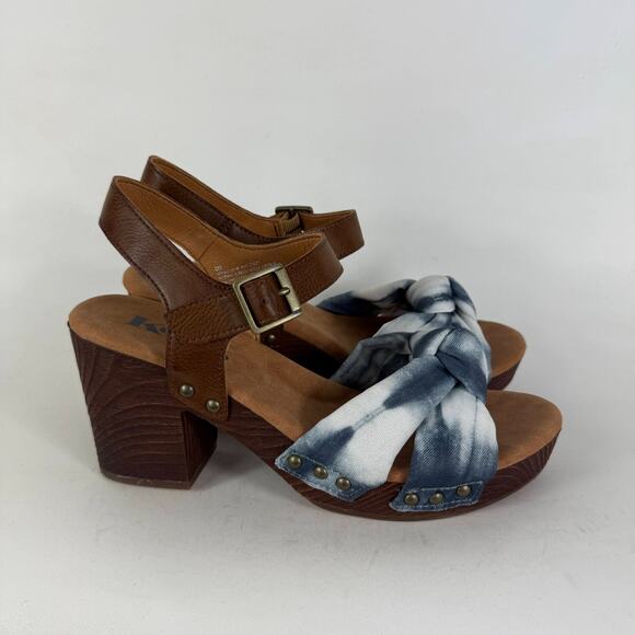 Korks Natalia Platform Sandals Women's 8 Blue White Denim Knot Tie dye Buckle - Picture 2 of 9